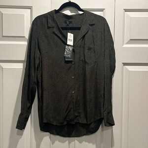 NWT Rails Olive Speckled Button Down Top, Size Large